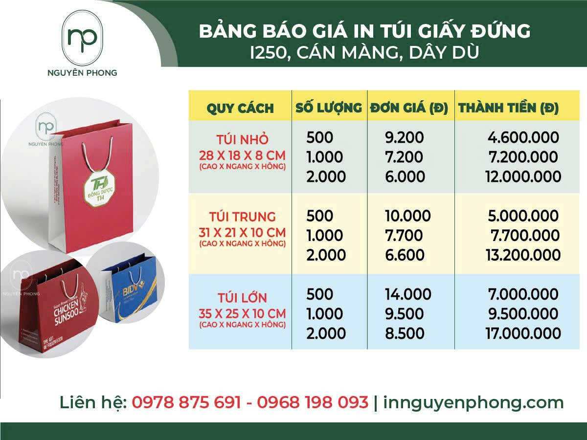 Bảng báo giá in túi giấy đựng thịt khô tại Nguyên Phong